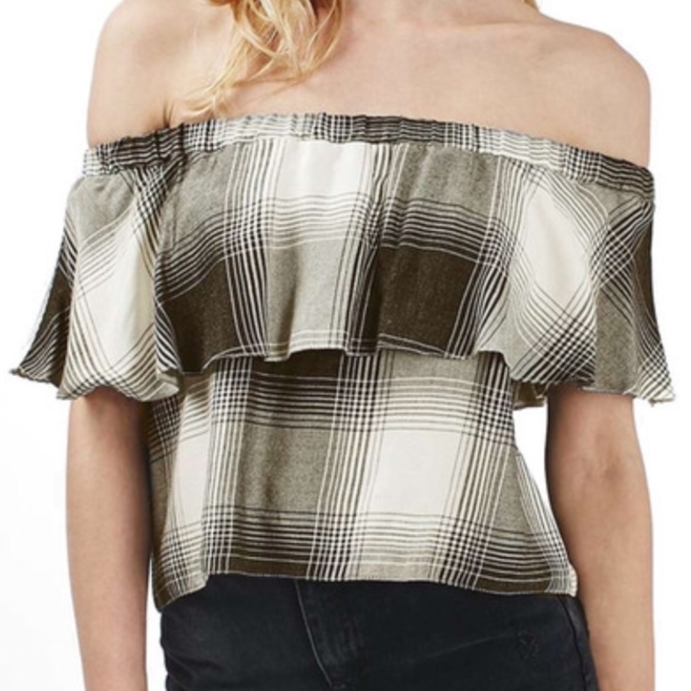 TOPSHOP plaid off the shoulder top